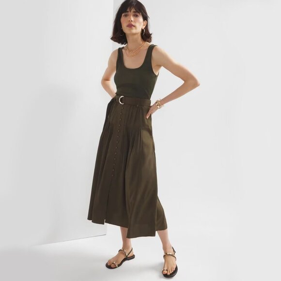 WHBM $120 WITH POCKETS Belted Utility Midi Skirt Olive Sergeant 12 RUNS SMALL 10 - Picture 4 of 9